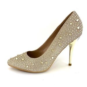 Dressy rhinestone champagne color shoes new in box sizes 41 
US size 10